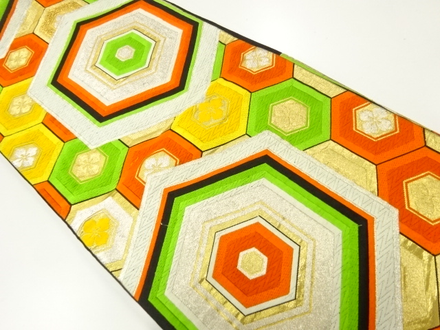 アンティーク　子持ち亀甲模様織出し袋帯（材料）